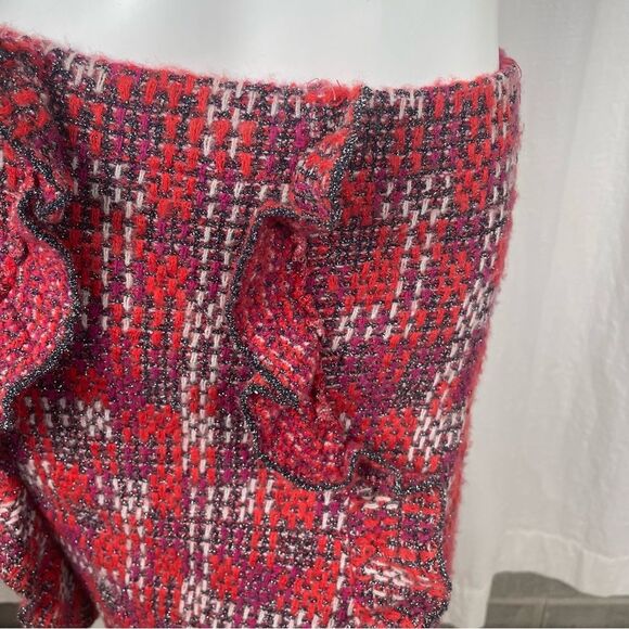Zara Knit Tweed Ruffle Mini Skirt Orange and Purple Stretch Women’s Size Small - Picture 4 of 9